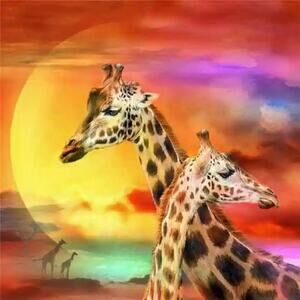 Diamond Painting / DIY / two Giraffes with Sunset NWT